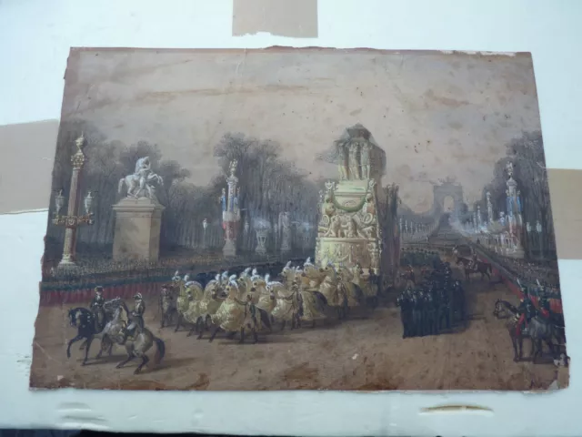 Très belle aquarelle a la plume le retour des cendres de Napoléon 1er