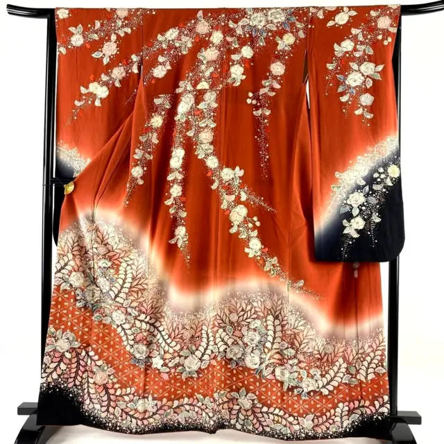 Japanese kimono SILK"FURISODE" long sleeves, Tujigahana, Sigh of 翠山 , L5'4".2897