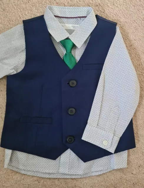 Boys Next Shirt Waistcoat Tie Bnwot 9-12 Months suit wedding formal navy green