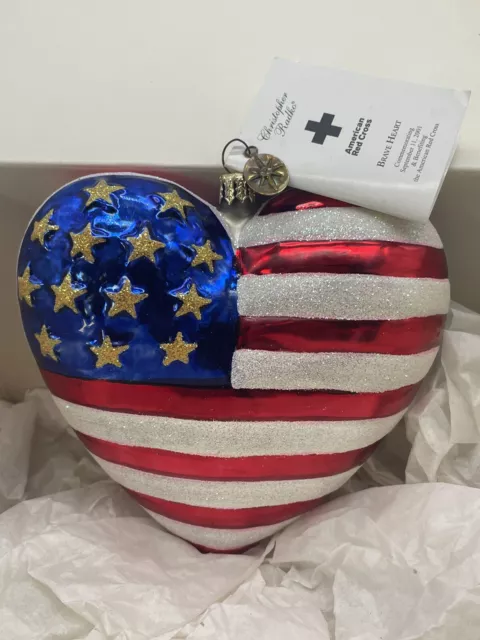 Christopher Radko American Red Cross Brave Heart Ornament 9/11 USA Flag American