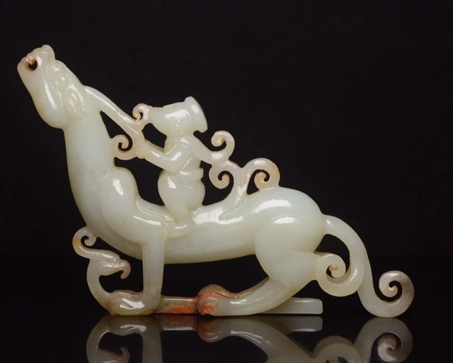 Chinese Exquisite Handmade Figure and Beast carving Hetian Jade Statue
