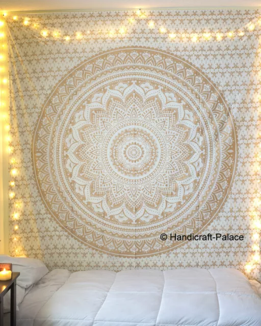 Tapisserie De Mandala Indien Hippie Tenture Murale Bohème Doré Jeté De Lit Décor