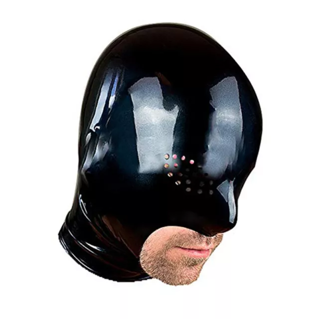 Black Latex Hood Open Perforated Mesh Eyes Back Zipper Rubber Mask Club Wear