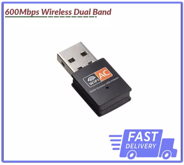 600Mbps Wireless Dual Band USB WiFi Dongle LAN Adapter 802.11ac/a/b/g/n 5/2.4Ghz