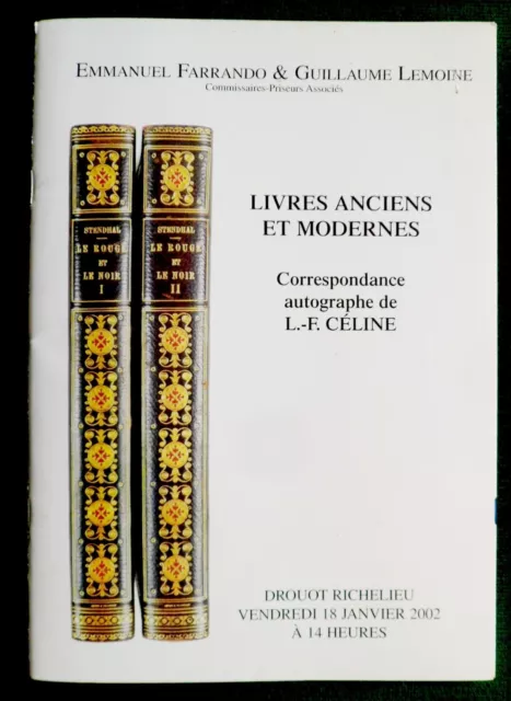 Catalogue Correspondance Autographes /LF. Céline  2002 Estimations Ventes Drouot