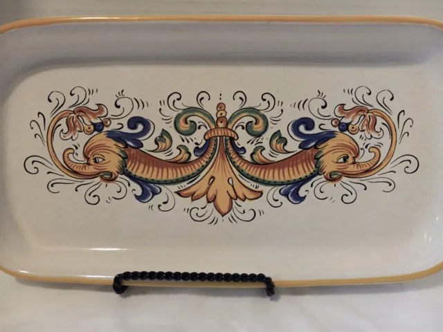Deruta Ceramiche Made In Italy Tab Handle TRAY Double Dragons Bright Graphics
