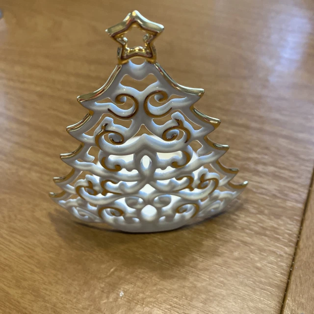 Árbol de Navidad brillante LENOX árbol perforado votivo con borde dorado #760569