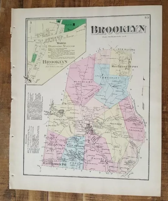 ANTIQUE Colored Map BROOKLYN, PENNSYLVANIA / A. Pomeroy & Co. 1872