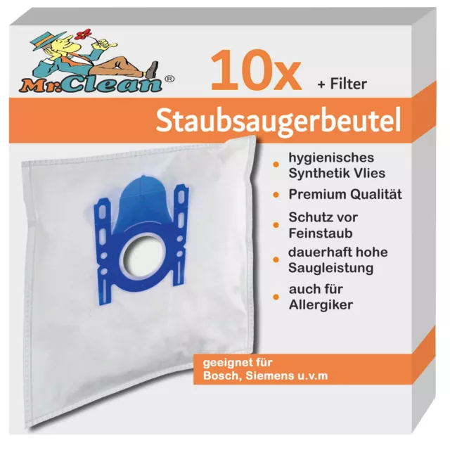 10 Mr.Clean Staubsaugerbeutel geeig. Bosch Logo pro Parquet 3 2000 W . BSG 62023