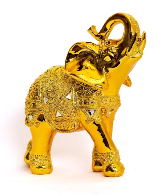 Dalax- 10&#8221; (H) Gold Color Elegant Elephant Statue with Trunk Facing Upward