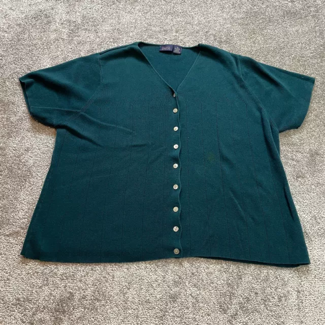Hillard & Hanson Sweater Short Sleeve Womens 3X Dark Green Button Up Vintage top