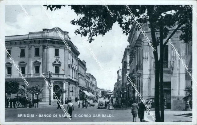 bt254 cartolina  brindisi citta' banco di napoli e corso garibaldi puglia