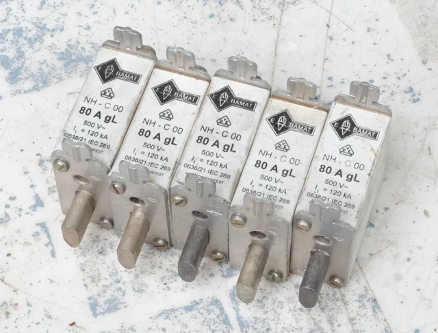 5x Ebamat NH-C00 Cartouche à couteau fusible 80A gL 500V. Lot de 5.