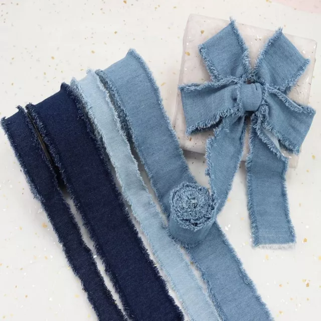 1.5Yards Denim Ribbon Handmade Fringe Silk Ribbon  Bridal Bouquets