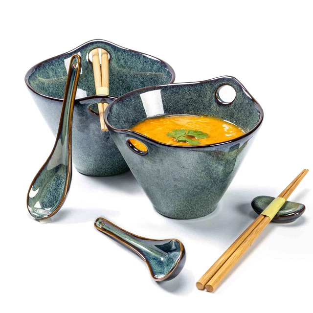 Bol à Soupe CGB Avec Assiette Et Cuillère - Style Cottage Gris, Micro-ondes Et Lave-vaisselle