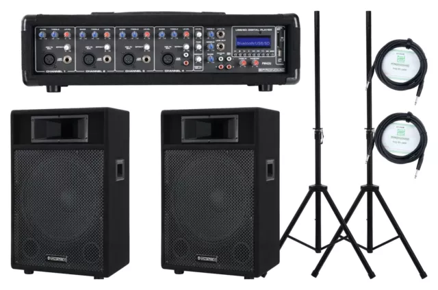 SkyTec Système Audio Complet Bluetooth DJ Enceintes 700W avec Pieds, Ampli  et Table de Mixage