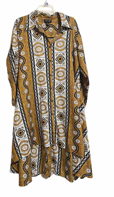 Step in Style Dress Hi Lo  Oversized Black Yellow African Print Tunic Lagenlook