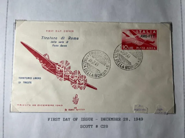1949 Italy Airmail First Day Cover FDC Trieste No Address AMG FTT 2