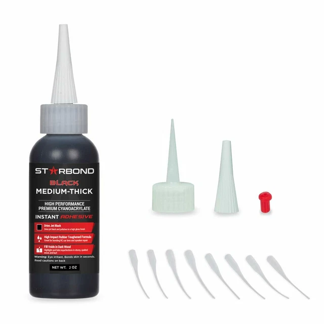 Black CA Super Glue Medium Thick Flexible Premium Rubber Toughened Starbond 2oz