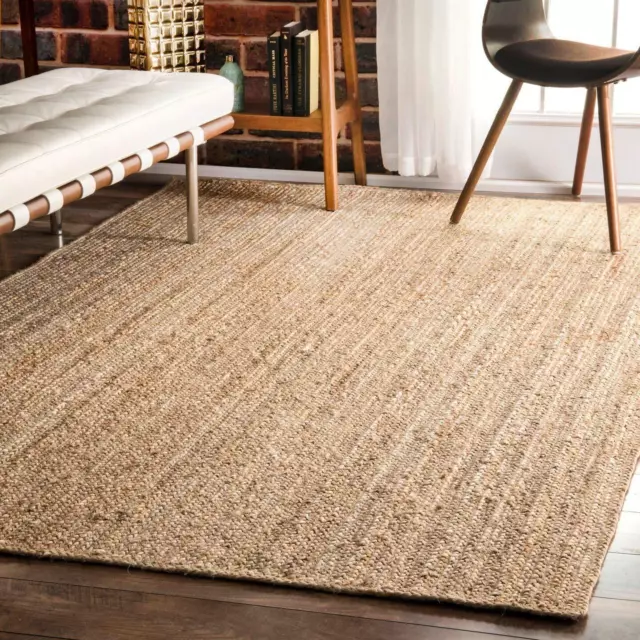 Rug Rectangle 100% Natural Jute Handmade Rustic Look Area Rug, Natural