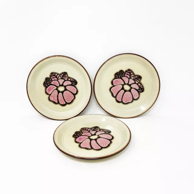 Staffordshire Kiln Craft 3 Bead & Butter Plates Pink Flower Festival Pattern