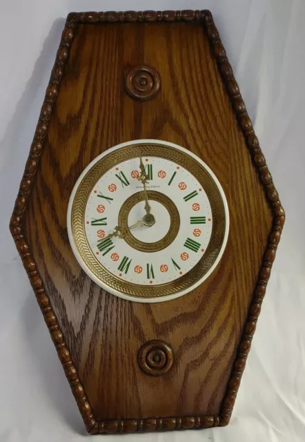 Hamilton wall clock wooden 18"× 12" non working Vintage