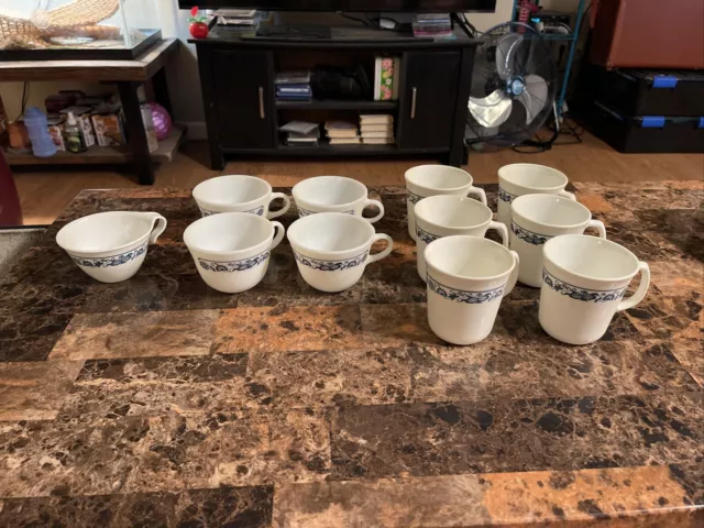 Vintage Pyrex Corning USA Old Town Blue Onion Coffee Cups & Tea Set of 11 Pieces