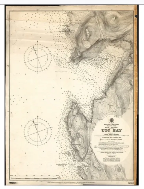 ANTIQUE ADMIRALTY CHART. No.3669. UIG Bay, LOCH SNIZORT. 1907 Edition.