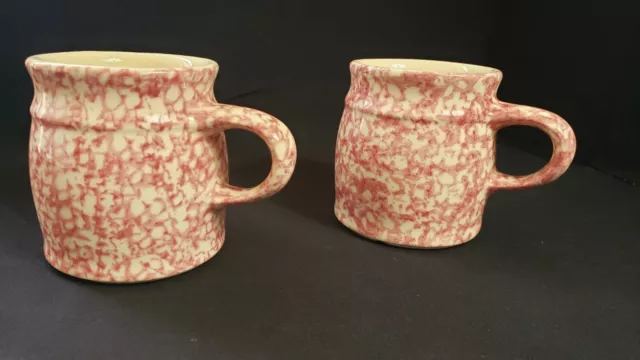 Set of (2) Roseville Gerald Henn Sponge Ware Cranberry Sponge Coffee Mugs Oven