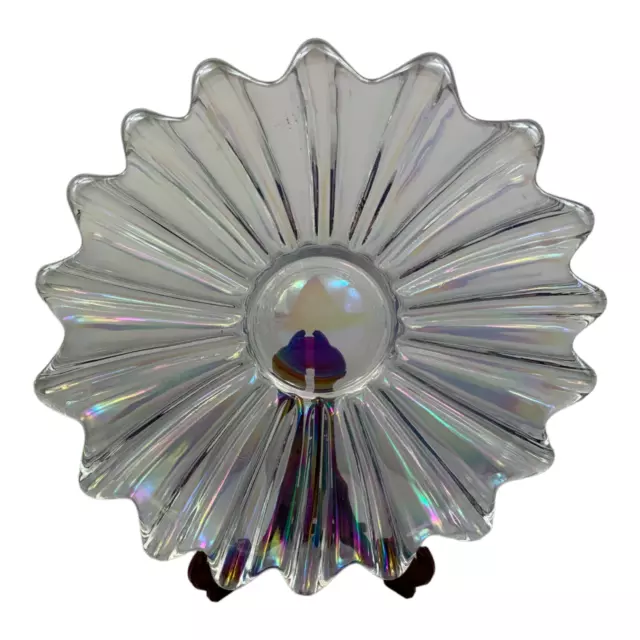 Federal Carnival Glass Celestial Starburst Iridescent Plate Clear Dish Vintage