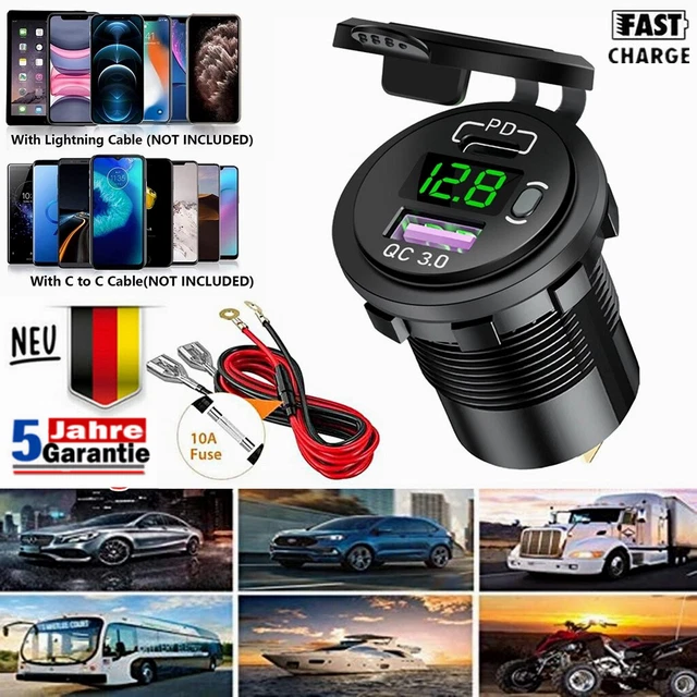 Typ-C PD+USB Ladegerät QC3.0 Steckdosenadapter Steckdose 12V-24V Auto Ladegerät