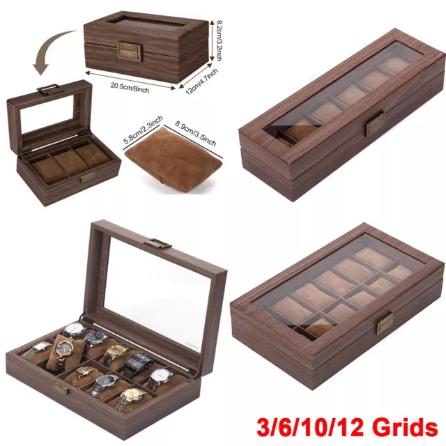 3/6/10/12 Grids Watch Display Case Jewelry Organizer Holder Leather Storage Box