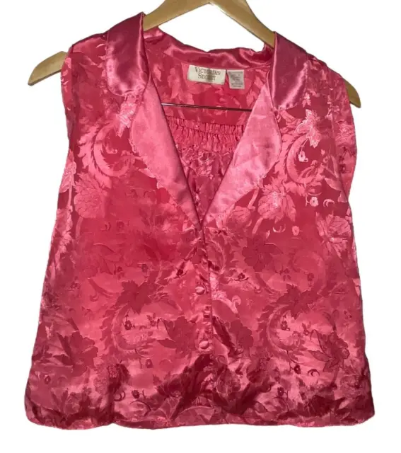 Vintage Victorias Secret Gold Label Pajama Sz Large Satin Shorts Pink Sleeveless