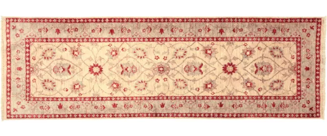 Afghan Chobi Ziegler Teppich Handgeknüpft 90x240 Läufer Beige Orientalisch