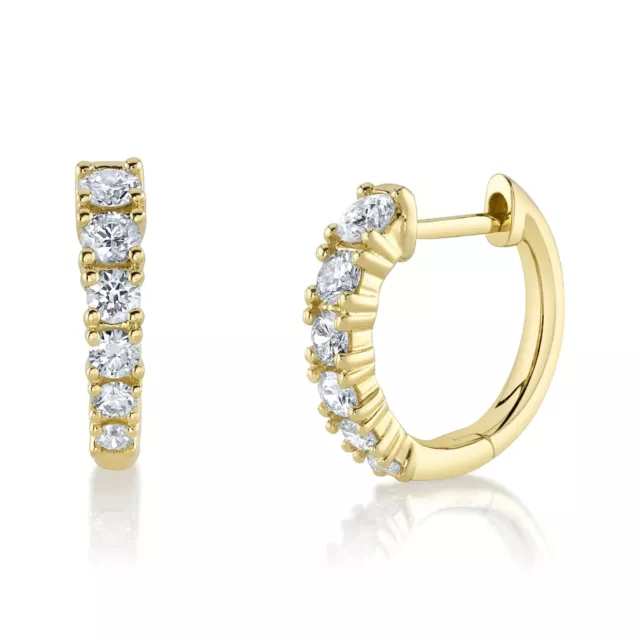 14K Gold Abgestufte Diamant Huggie Ohrringe 0.46 Karat Natürlich Rund Schliff