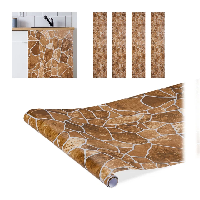 5 x Papel adhesivo muebles, Pegatina paredes, Estampado piedra marrón