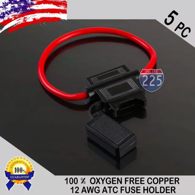 5 Pack 12 Gauge ATC In-Line Blade Fuse Holder 100% OFC Copper Wire Protection US