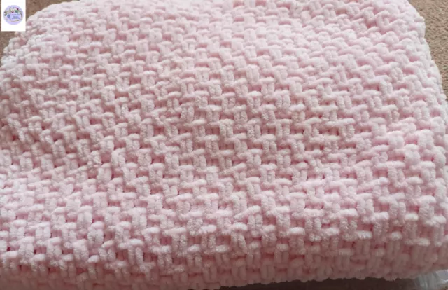 Hand Knitted Soft Pink Supersoft Chenille Baby/Toddler Blanket