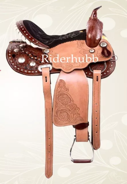 Sillín Western Horse de cuero premium con tachuela libre tamaño 13" a 16"...