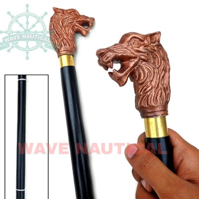 Safa Nautical Dog Head Ottone Massiccio per Bastone da Passeggio Bastone in Legno Manico C 