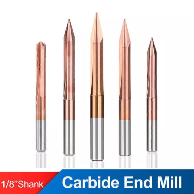 1PC 1/8''Shank 2Flute V Shape Carbide End Mill Engraving Router Bit TiCN Coated