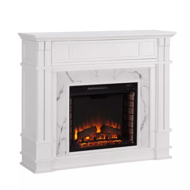 SEI Furniture Highgate Faux Marble Electric Fireplace TV Stand in White