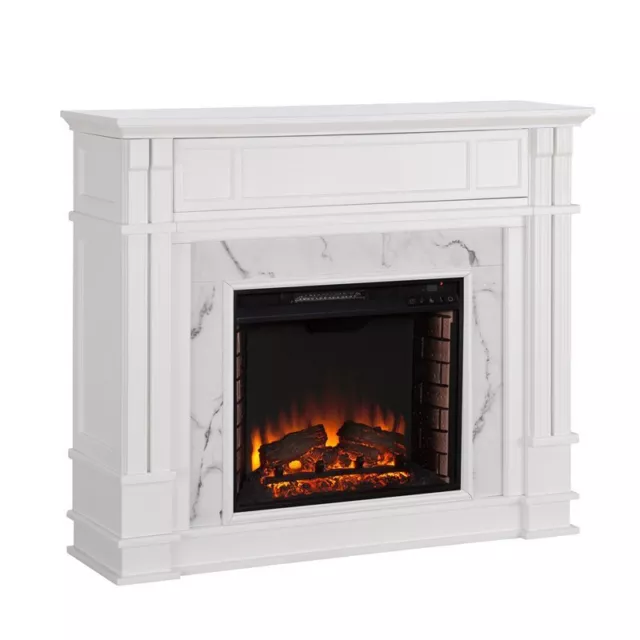 SEI Furniture Highgate Faux Marble Electric Fireplace TV Stand in White SEI Furniture Highgate Faux Marble Electric Fireplace TV Stand in White