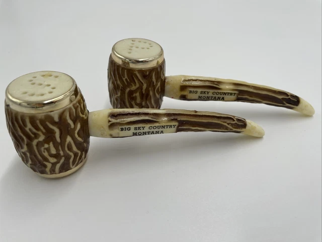 Vintage Big Sky Montana Souvenir Pipe Salt And Pepper Shakers