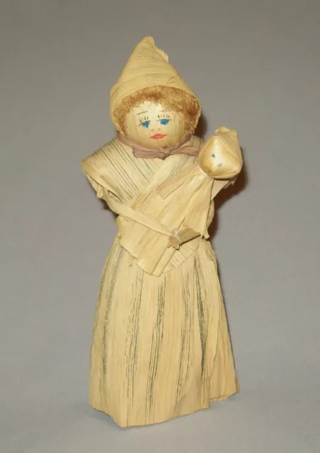 Scarce old vtg ca 1940s Folk Art Signed Dated 1941 Hand Made Corn Husk Doll Nice