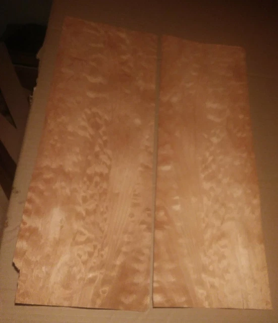 Quilted maple wood veneer 2 pieces 21 1/2" x 7 3/4"+ each guitar luthier rough