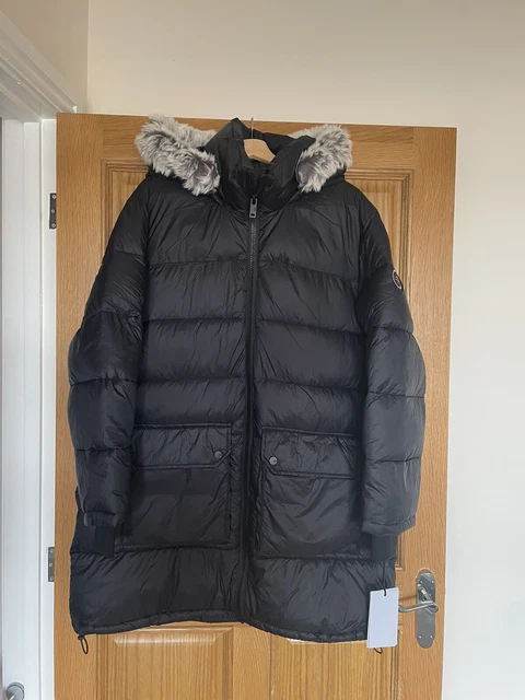 Womens Ugg Puffer Jacket Coat ozzy faux fur trim hood quilted extra large XL