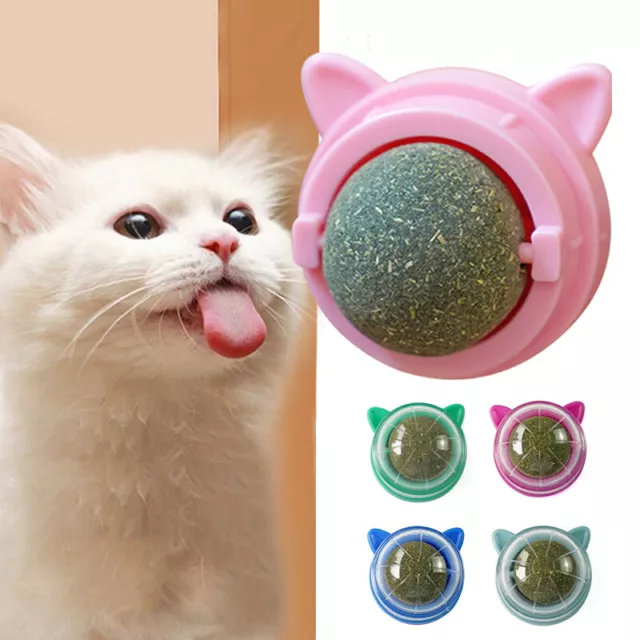 Gato Mascota Catnip Lamer Spinning Bola Juguete Snacks Nutrición Treats par <