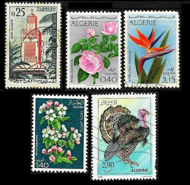 ALGERIEN 1962/90: Bauwerke, Blumen, Truthahn ° (F081)