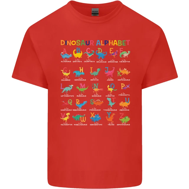 T-shirt top da uomo Dinosaur Alphabet T-Rex divertente in cotone 4